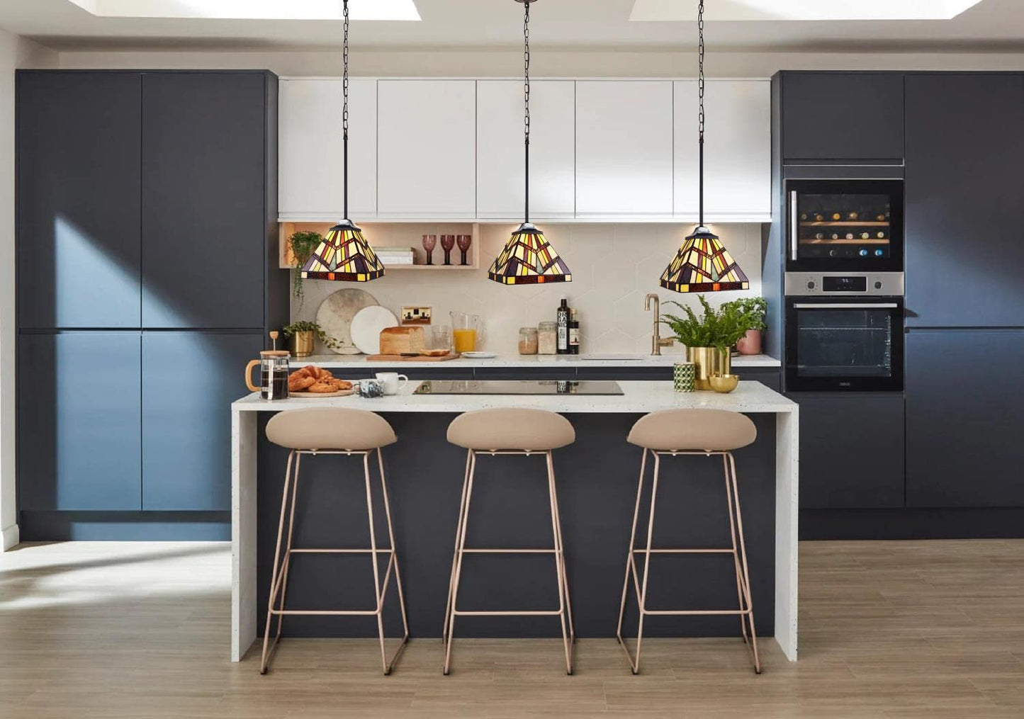 Chloe Lighting Mini-Pendant Light, Tiffany-Style, Blackish Bronze, Glass, 8in Wide, Multicolor, Model CH3T523BM08-DP1