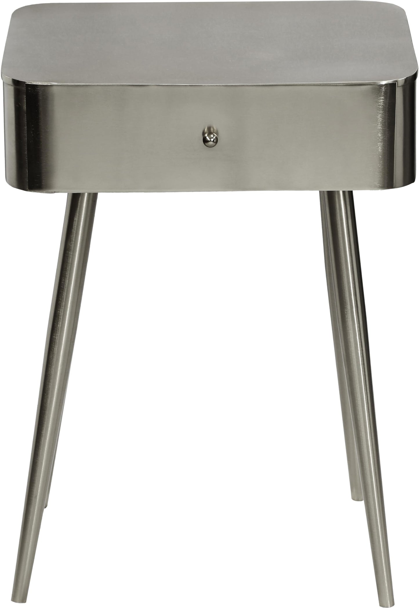 Meridian Furniture 331Silver Rylan Collection Modern | Contemporary Night Stand with Brushed Silver Metal Nightstand/Side Table, 1 Storage Drawer, 17" W x 14" D x 23" H, Silver