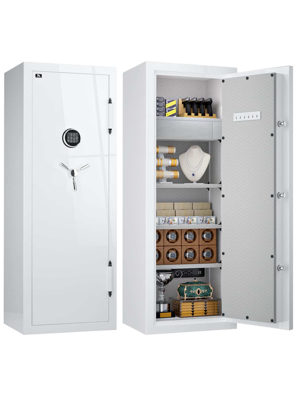 TIGERKING Extra Large Fireproof Home Safe, 13.12 Cu Ft, White Luxury Gloss Design with Built-In Jewelry Drawer, 306 lb Heavy-Duty Steel, 40-Min Fire Resistance, Digital Keypad Lock
