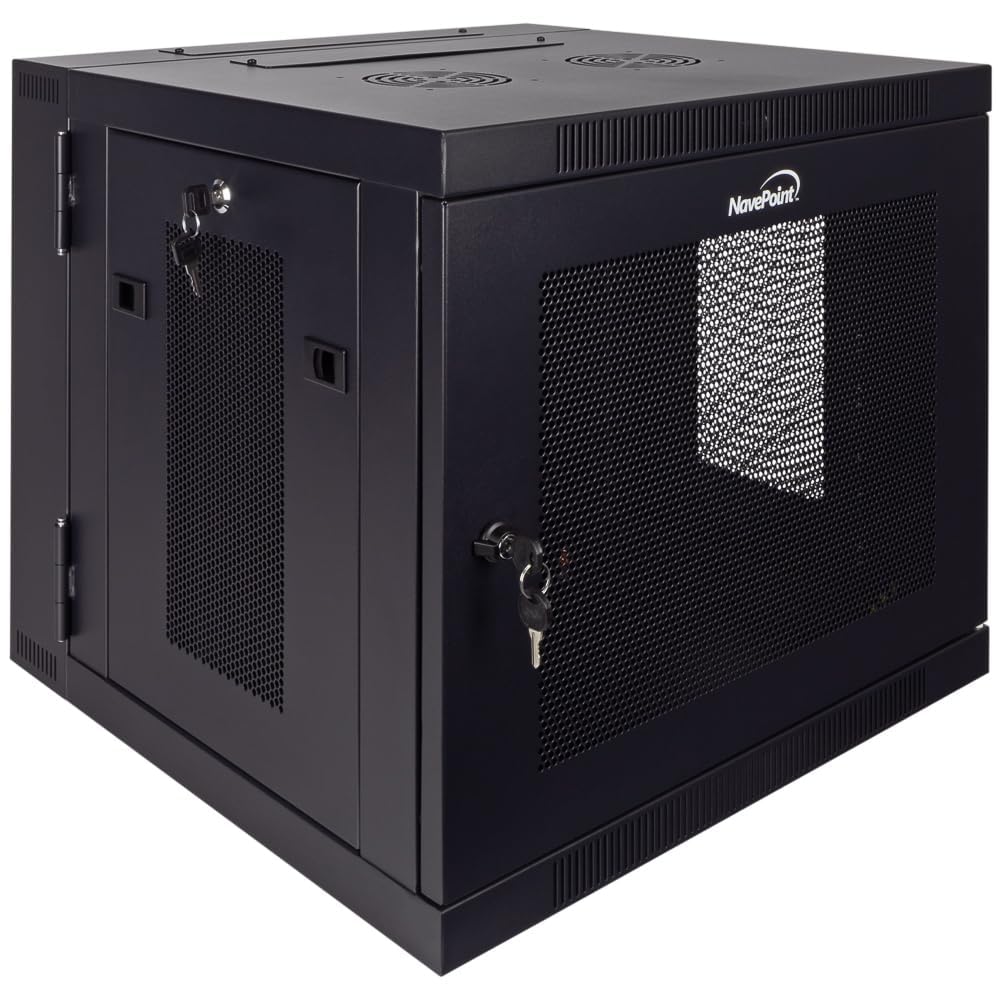 NavePoint 9U Server Cabinet with Hinged Back - 17.7” Deep, Server Rack Enclosure with Locking Perforated Door, Wall Mount Rack with Removable Side Panels, Network Cabinet, Pre-Assembled