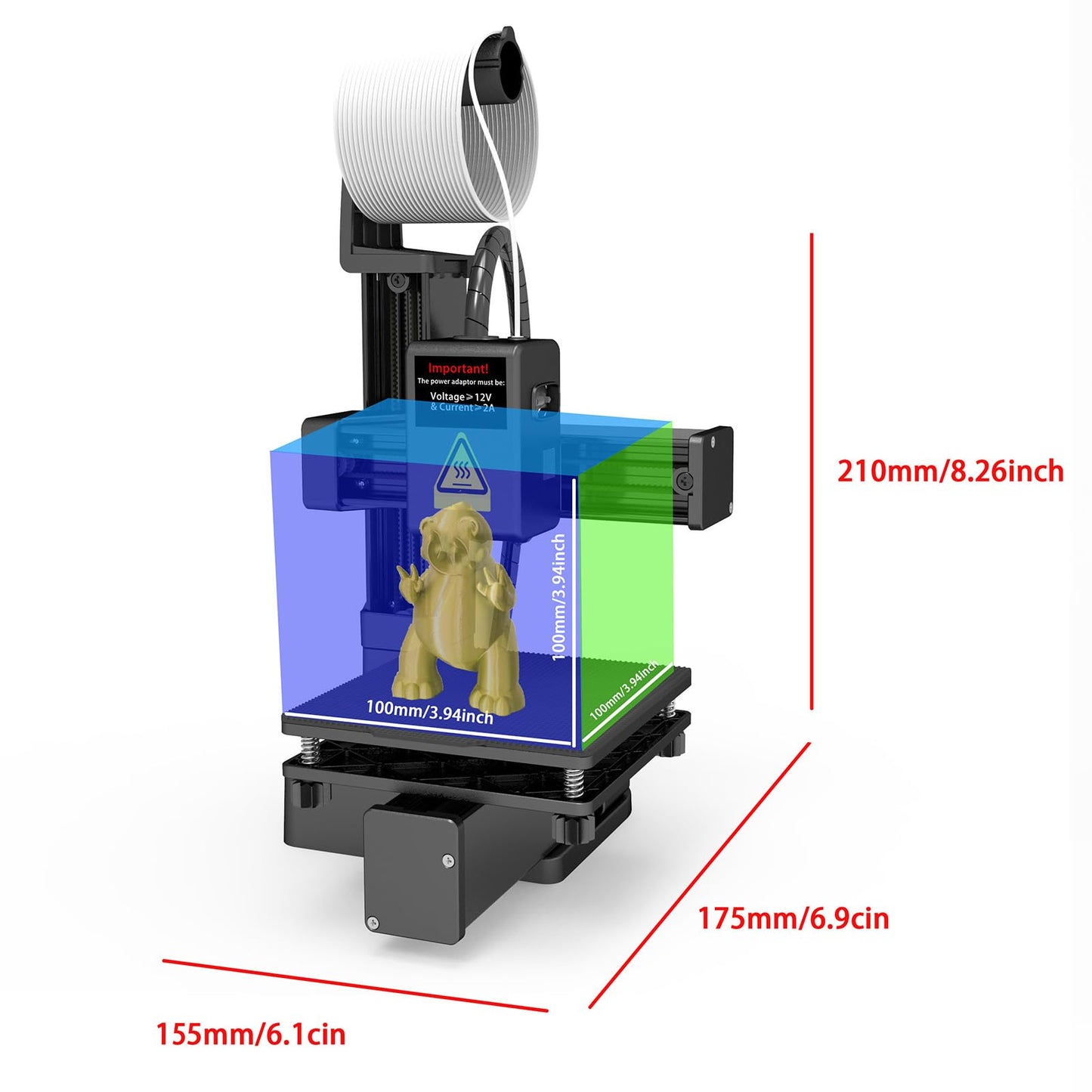 3D Printer, Small 3D Printer for Beginner, 40mm / s High Speed Printing, 180°C Rapid Heating and Printing, Printer with Nozzle, Print Size 100 x 100 x 100mm, Easy to Operate (US