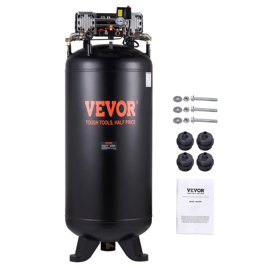 VEVOR 80 Gallons Air Compressor, 6.5HP 15.5SCFM@90 PSI Oil-Free Air Compressor Tank with 145PSI Max Pressure, 86dB Quiet Air Tank for Industrial Manufacturing, Air Brushing, Spraying (3-Phase Power)