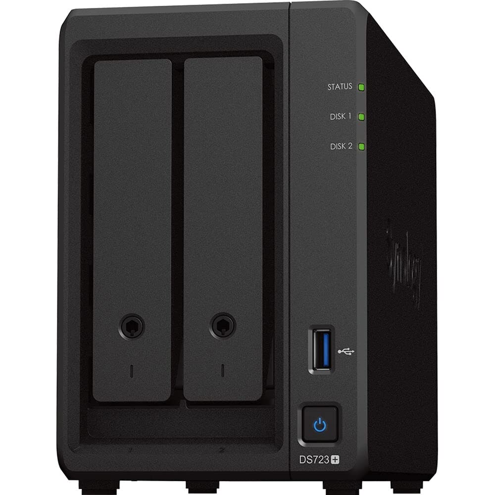Synology DiskStation DS723+ NAS Server with Ryzen 2.6GHz CPU, 32GB Memory, 20TB HDD Storage, 1TB M.2 NVMe SSD, 2 x 1GbE LAN Ports, DSM Operating System