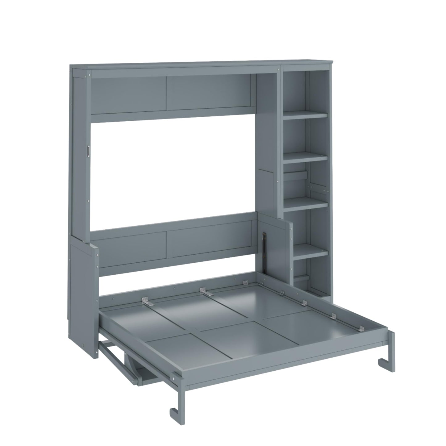 MERITLINE Full Murphy Bed with Desk and Storage Shelves,Wood Hideaway Murphy Wall Bed with Storage Bookcase for Adults (Grey,Full)