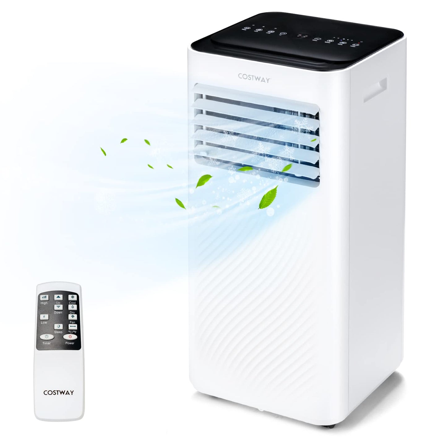 COSTWAY Portable Air Conditioner, 10000 BTU AC Unit with Cool, Fan, Dehumidifier & Sleep Mode for Rooms up to 350 Sq.Ft, with 24H Timer, Child Lock, Remote Control & Window Kit (White and Black)