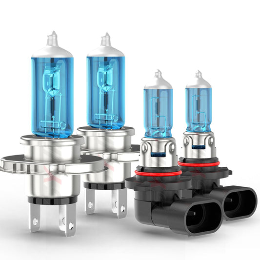 SYJIIP Halogen Headlight Bulbs 9003/H4 + 9006 Fog Light 6000K White, 300% Brightness, Pack of 4, Compatible with Toyota Se