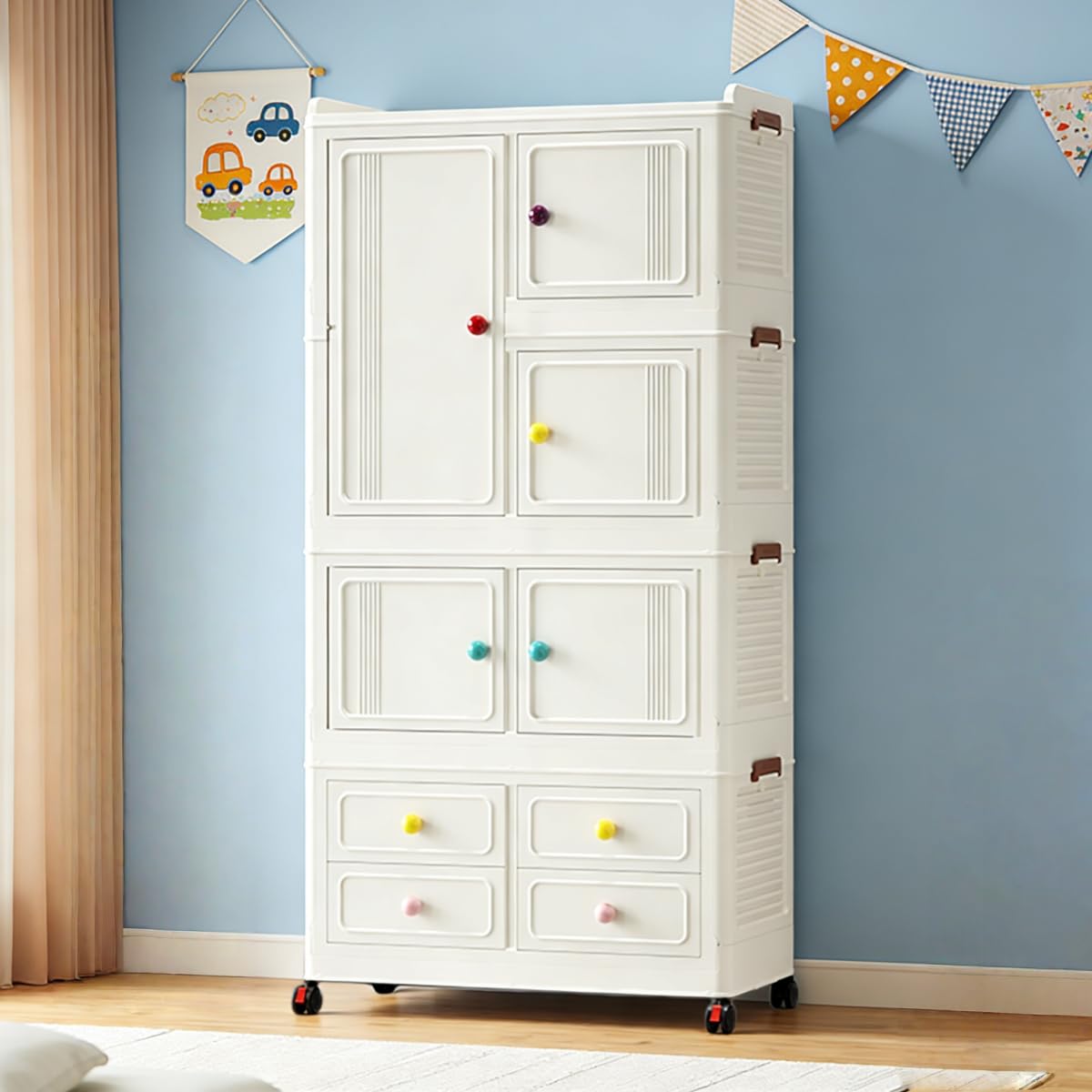 FoldTrend Foldable Storage Cabinet with Wheels & Lids, Highly Impact-Resistant ABS, Large Capacity Storage Cabinet for Home, Apartment, Dorm, Living Room - Easy No-Tool Assembly