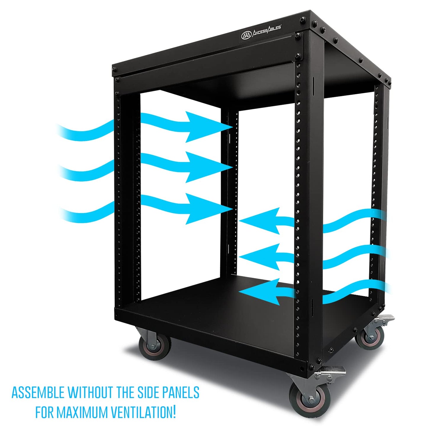 AxcessAbles 12U AV Equipment Rack | 19-Inch Steel Open Frame Home Studio Rack with 3” Caster Wheels | Universal Case for Studio, Server, Network Gear | 550lb Capacity | Screws, Spacer, Tool Included