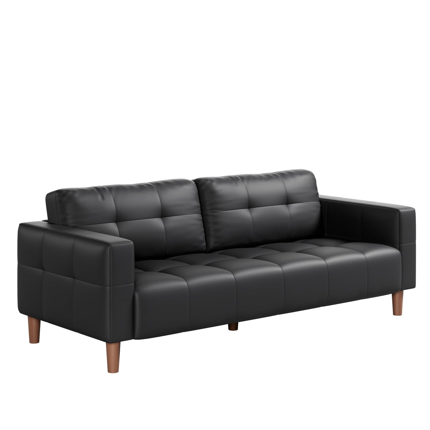 IDEALHOUSE 83” Black Faux Leather Couch, 3 Seater Sofa Couches with 2 Removable Back Cushions for Living Room, Large Mid Century Modern Office Apartment Couch (Black)