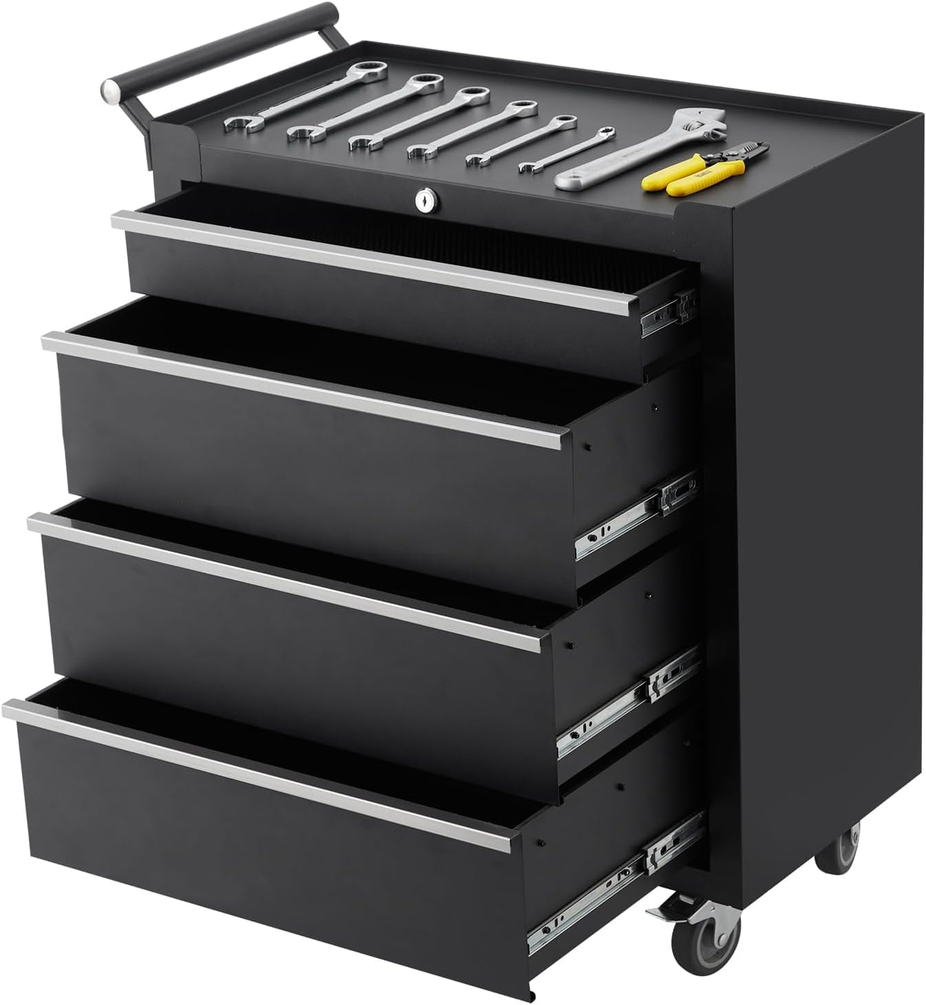 MOVECOM 4-Drawer Tool Chest Cabinet with Wheels,Rolling Metal Tool Cart with Sliding Drawers and Protective Liner for Garage,Workshop