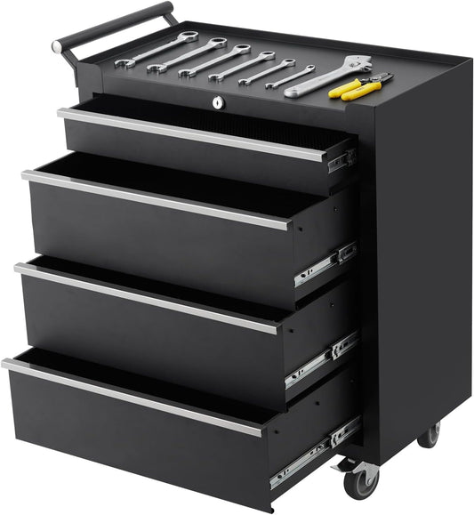 MOVECOM 4-Drawer Tool Chest Cabinet with Wheels,Rolling Metal Tool Cart with Sliding Drawers and Protective Liner for Garage,Workshop