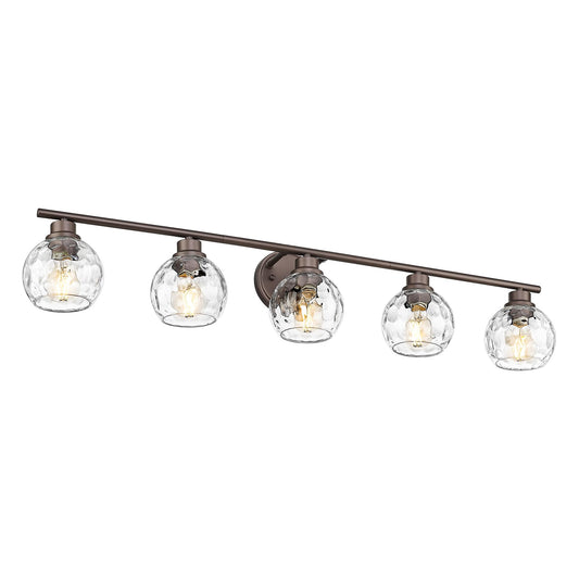 Emliviar 5-Light Rustic Vanity Wall Lighting, Water Ripple Glass, Oil Rubbed Bronze Finish, 41.7 Inch, Model YE295B