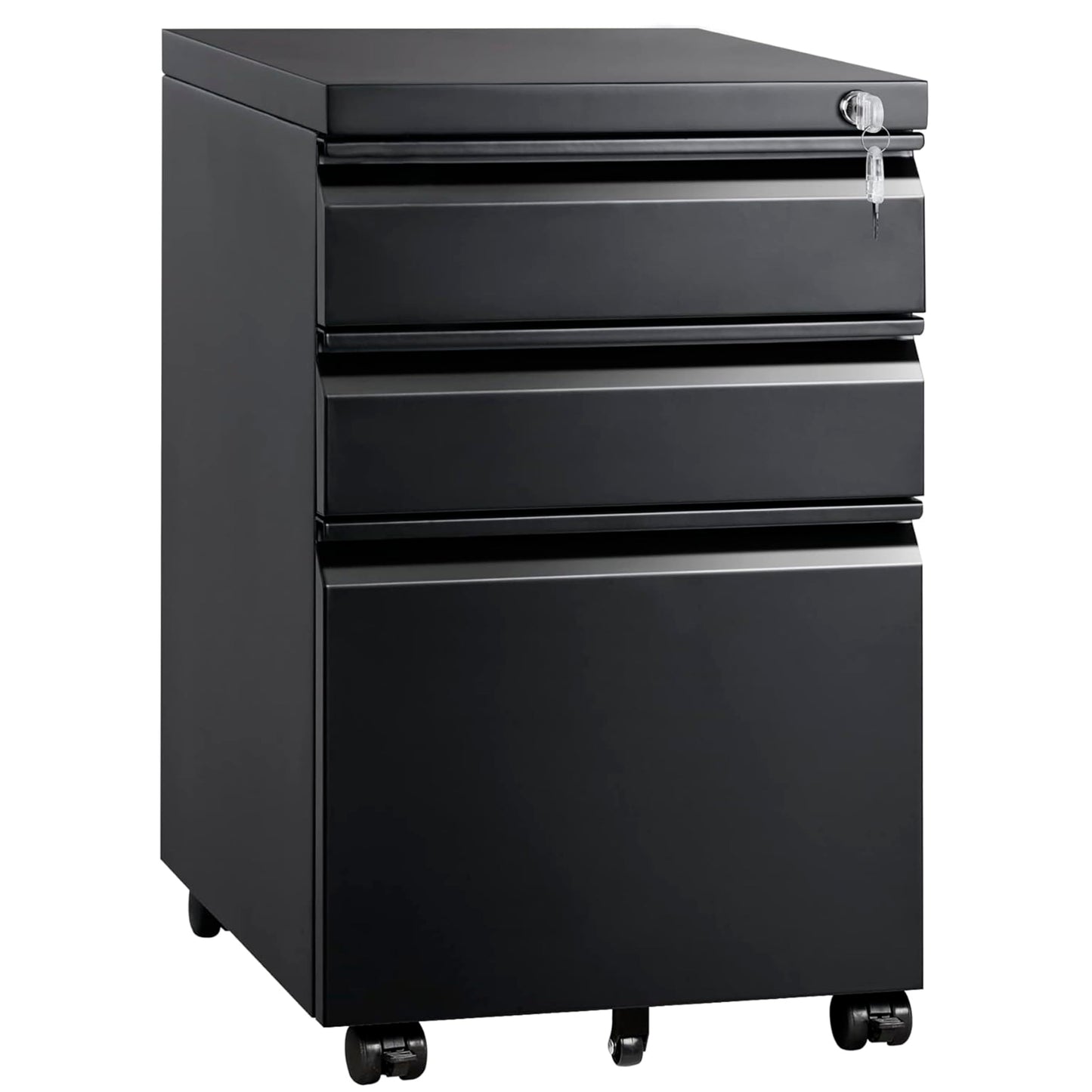 Mount-It! 3 Drawer File Cabinet with Lock and Wheels, Heavy-Duty Steel Rolling Drawer Cabinet, Fully Assembled Under Desk Filing Cabinet for Home Office Storage, 15.3" W x 19.75" D x 24.5" H, Black