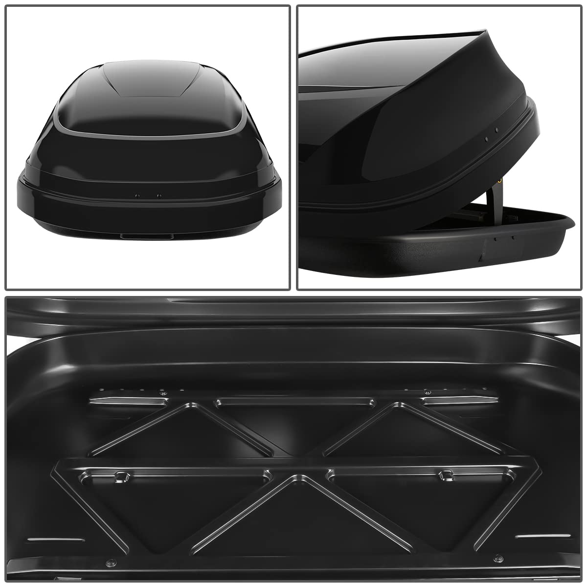 DNA Motoring Rooftop Cargo Box Carrier Lockable Heavy Duty Car Top Storage Case, Capacity 110 Lbs, 53" L x 34" W x 15" H, 11 17 Cubic Ft.(Glossy Black), PT-ZTL-8166-GSBK