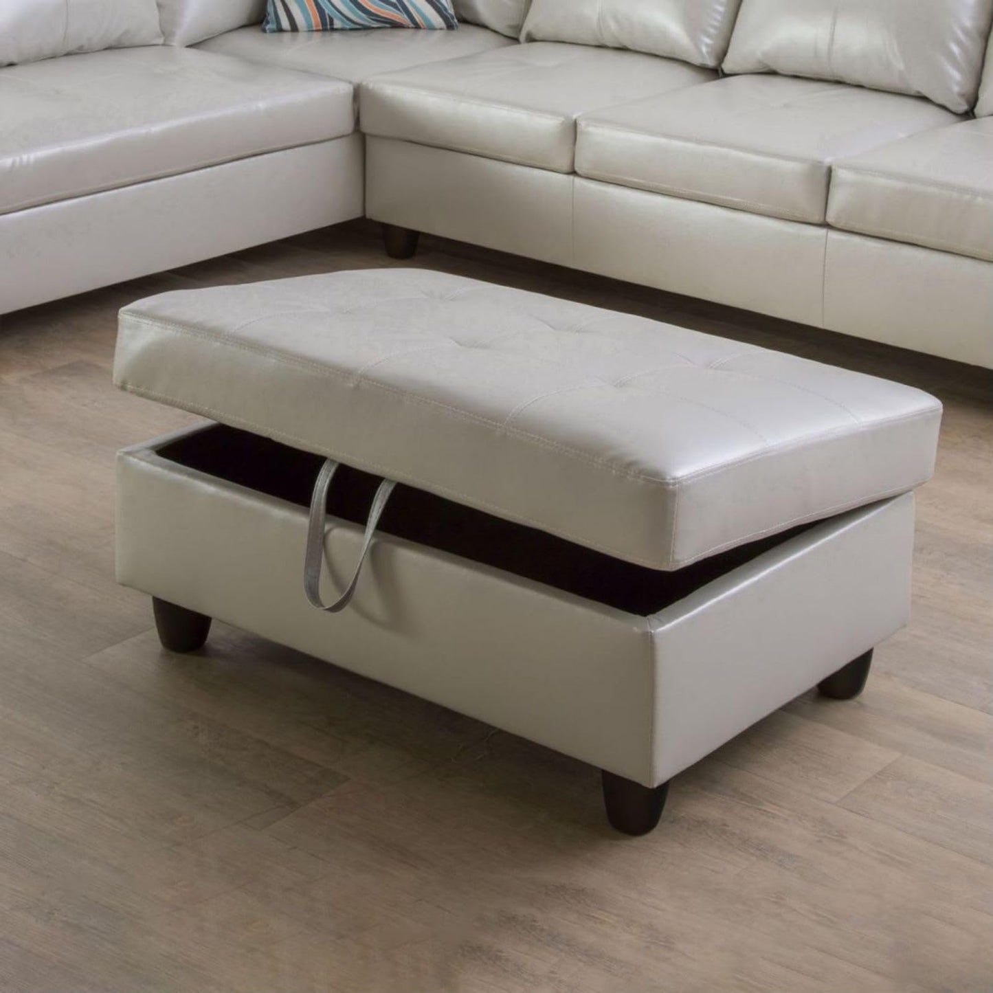 UOCFYK L-Shaped 3-Piece Semi PU Synthetic Leather Sofa with Storage Ottoman Set, Sectional Couch Sofa Set for Living Room, Office, Small Space, Grey
