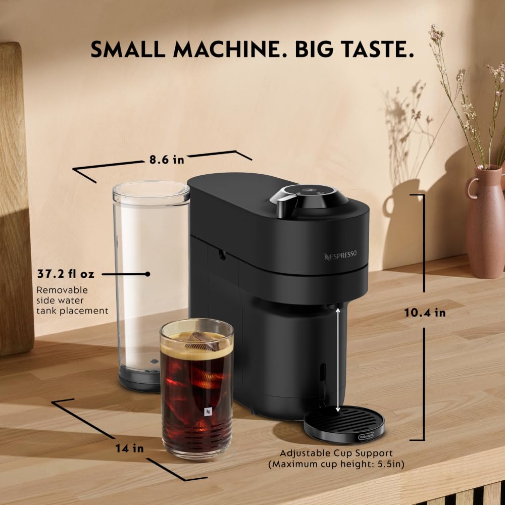 Nespresso Vertuo Pop+ Deluxe Coffee and Espresso Maker by De'Longhi, Black Matte Dark Chrome