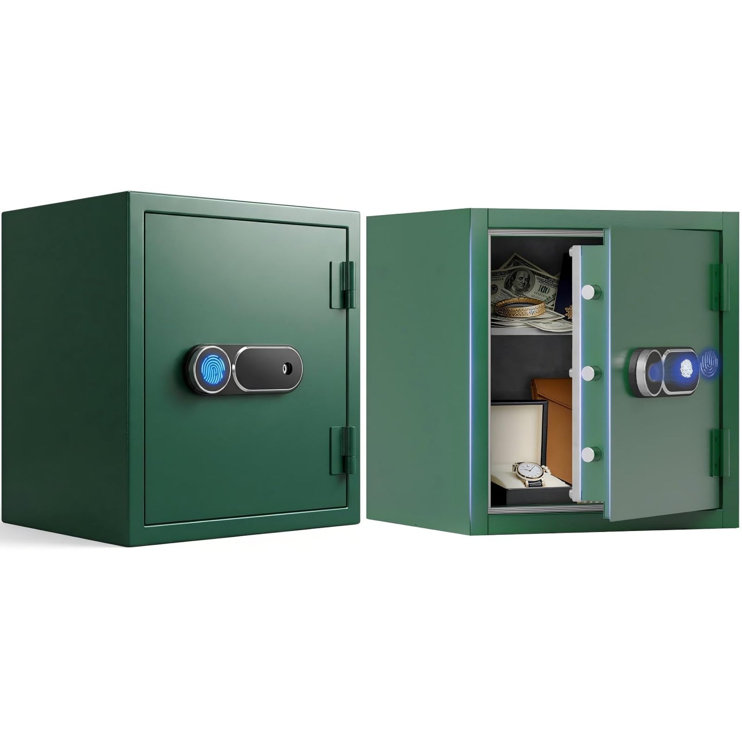 KAER Fireproof Jewelry Safe Box, 3.8 Cu.Ft Large Biometric Home Safe with Fingerprint & Password Lock, Secure Security Safe with Removable Shelf for Luxury Watches, Gold, Gems, Valuables