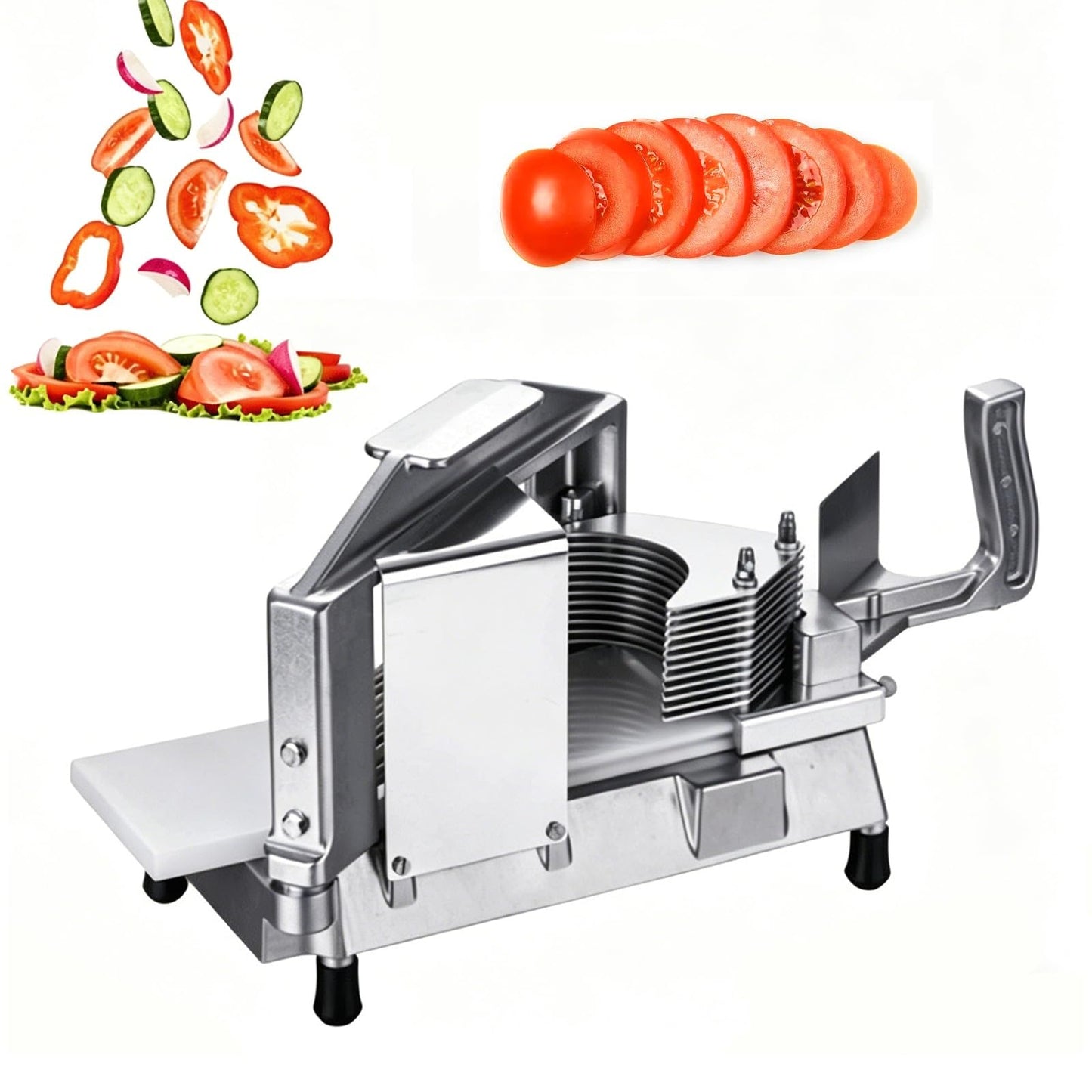 Manual Vegetable Fruit Slicer, Commercial Tomato Cutter with Stainless Steel Blades, 4 Suction Cups, Heavy Duty Kitchen Machine for Onion, Potato, Cucumber, Lemon and More(3/16in-4.7mm)