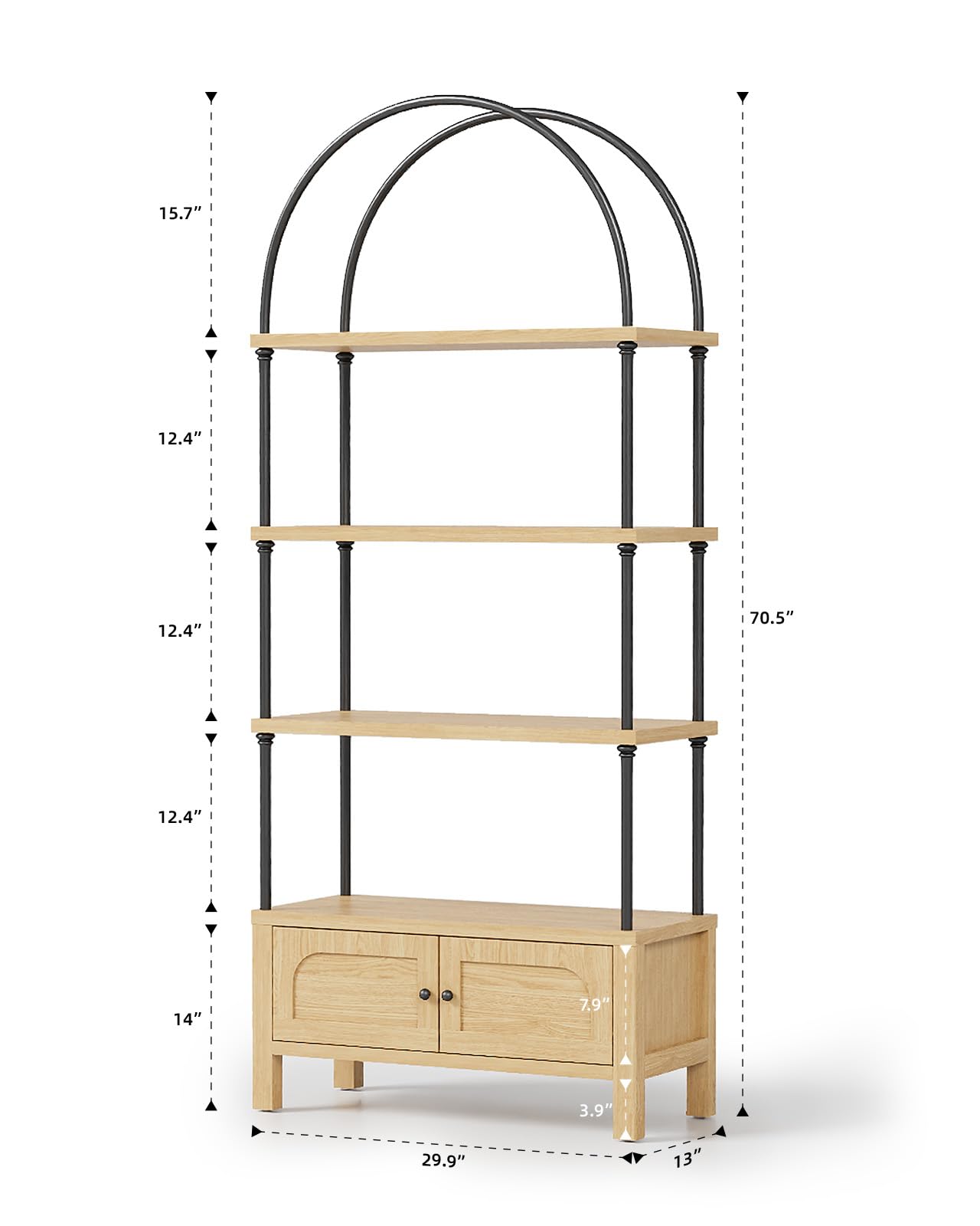 GOUUN Arched Bookshelf with Door 71 Inches Tall Arch Bookcase Oak Book Shelf with Storage Cabinet Heavy-Duty Shelving Board Aesthetic Display Shelving Unit for Living Room/Office
