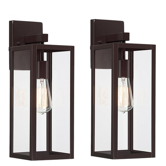 Faymart Outdoor Sconce Lights, 18 Inch Metal and Glass Wall Lantern, Oil Rubbed Bronze, 2 Pack for Porch Garage Balcony