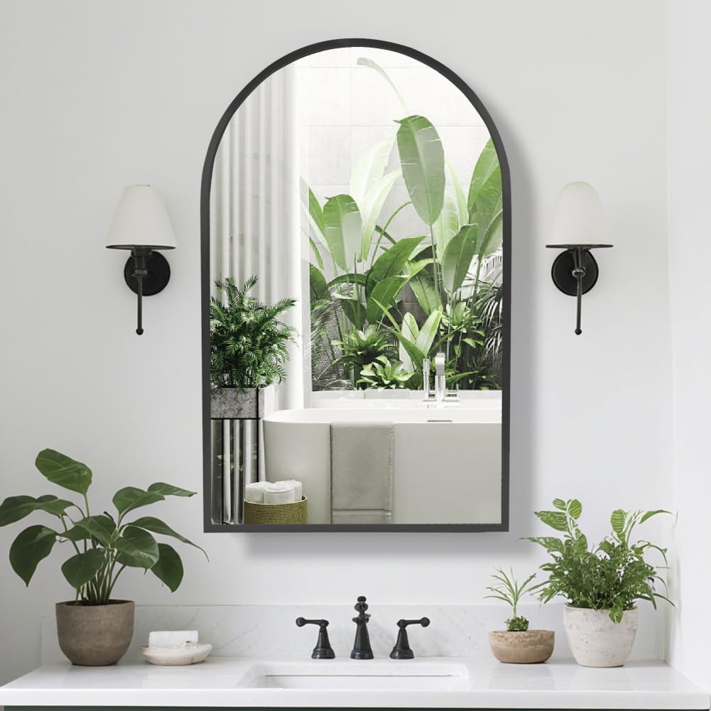 Movo 20 x31 Inch Arched Black Medicine Cabinet with Mirror,Metal Framed Wall Mounted,Recessed Medicine Cabinets for Bathroom,Bathroom Mirror Medicine Cabinet with 2 Removable Shelves