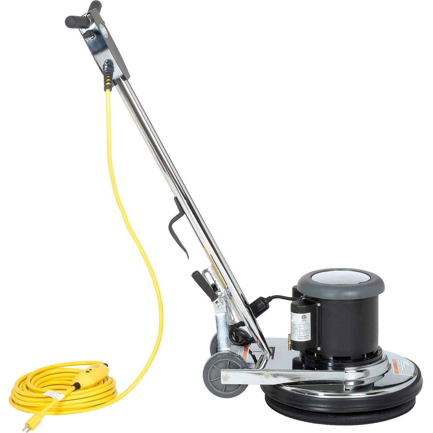 Global Industrial Corded Low Speed Floor Machine, 17" Cleaning Path, Durable Stainless Steel Construction, Heavy-Duty 1.5 HP Motor, 50'L Safety Power Cord with GFCI Plug