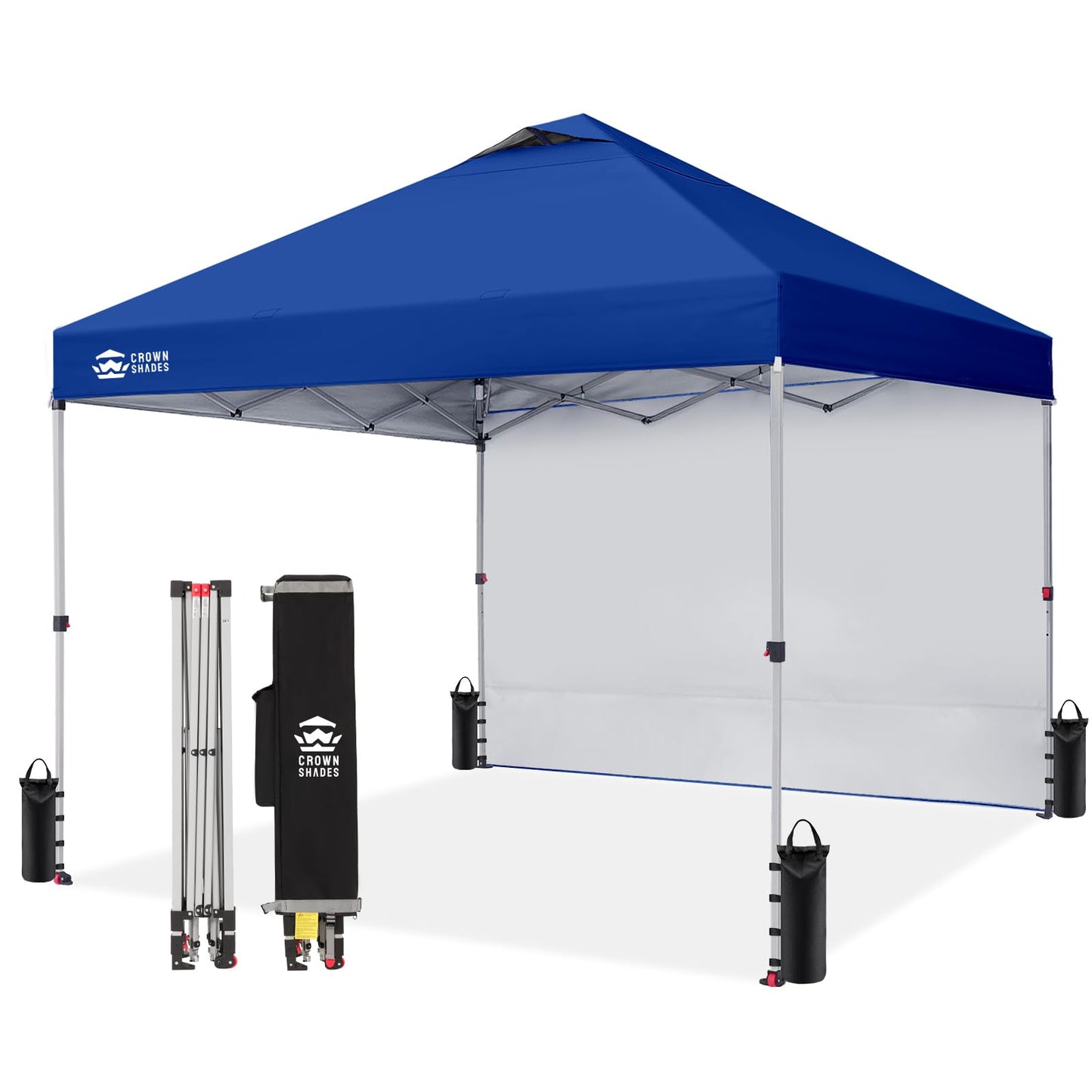 CROWN SHADES 10x10 Pop Up Canopy with 1 Side Wall - Beach Tent with One Push Setup - Outdoor Sun Shade for Events, Parties, Camping - Gazebo with STO-N-Go Cover Bag (Navy Blue)