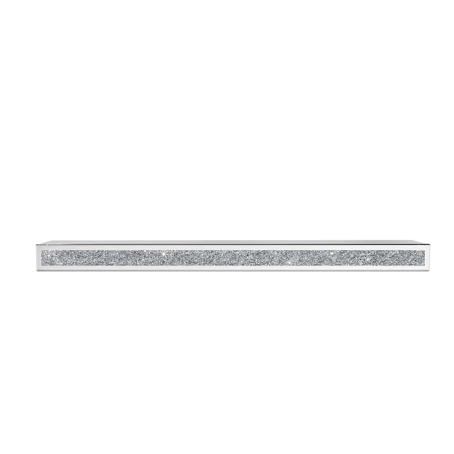 blingworld Mirrored Fireplace Mantel 60 Inches, Handcrafted Glass Mantel for Over Fireplace, Crystal Crushed Diamond Fireplace Mantel Shelf, Wall Mounted Floating Fireplace Mantels, Silver