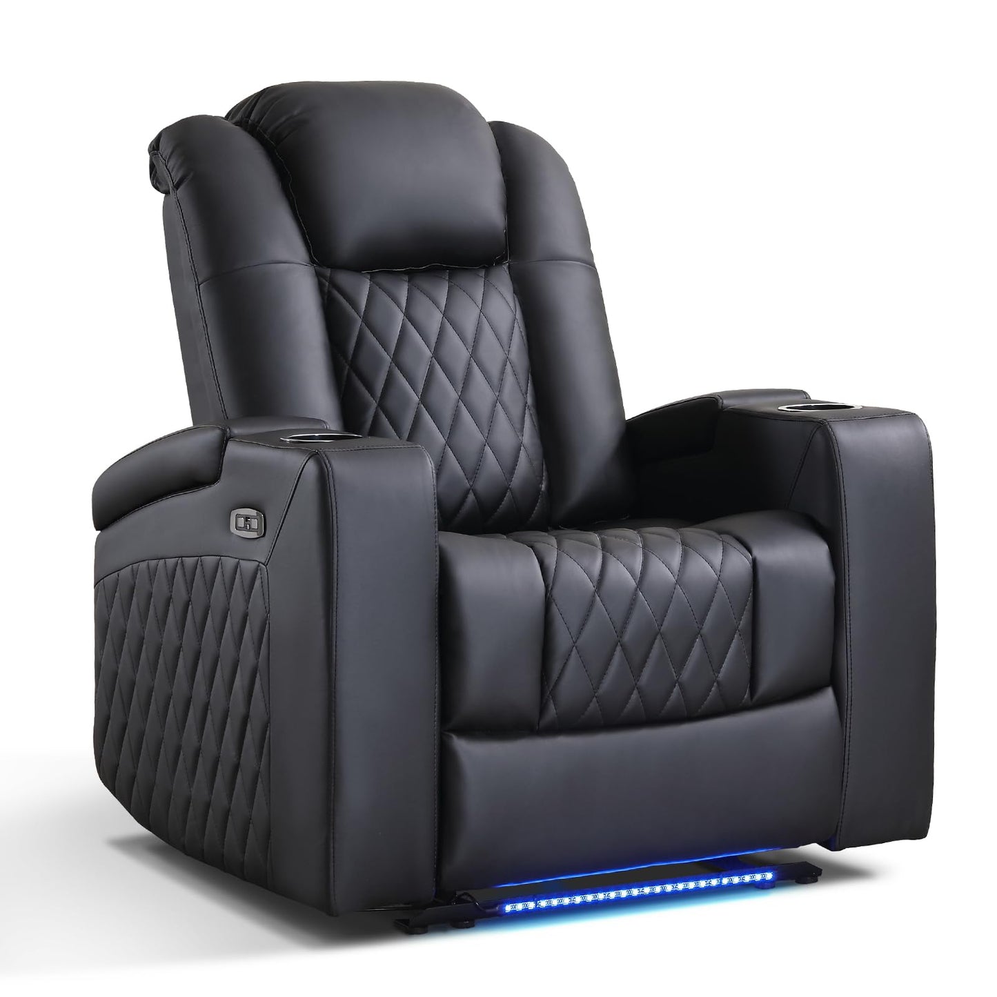 ANJ Home Theater Seating Power Recliner with Hidden Arm Storage, Faux Leather Recliners with LED Light, Electric Movie Reclining Chairs with USB Ports & Cup Holders for Media Living Room, Black