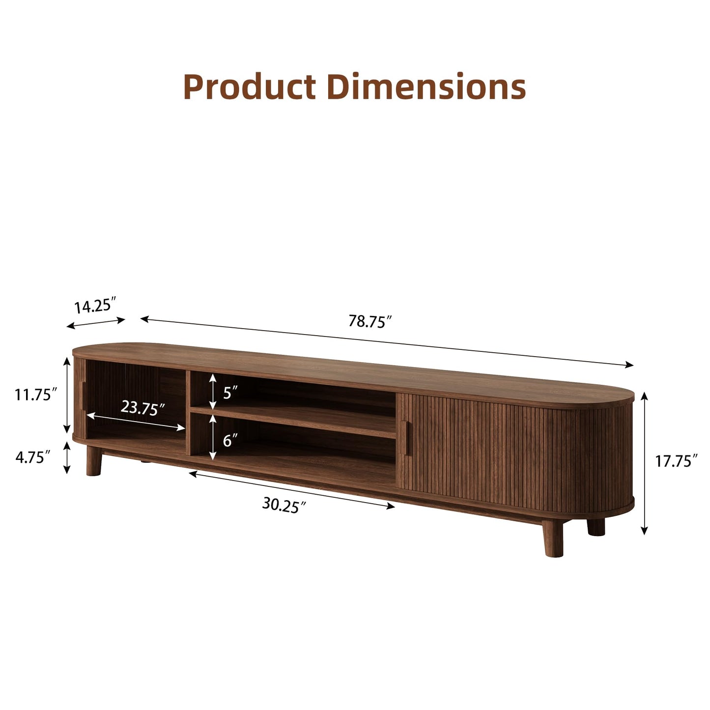 78.75" Curved TV Stand with Storage Cabinets & Open Shelves, Farmhouse Entertainment Center with Sliding Doors, Wood Media Console for Living Room Hallway, Walnut