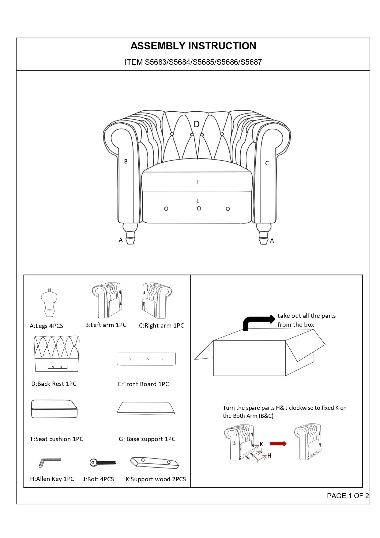 Container Furniture Velora Faux Leather Chesterfield Sofa for Living Room, Apartment or Office, Mid Century Modern Arm Chair for Small Spaces, 40" W, White