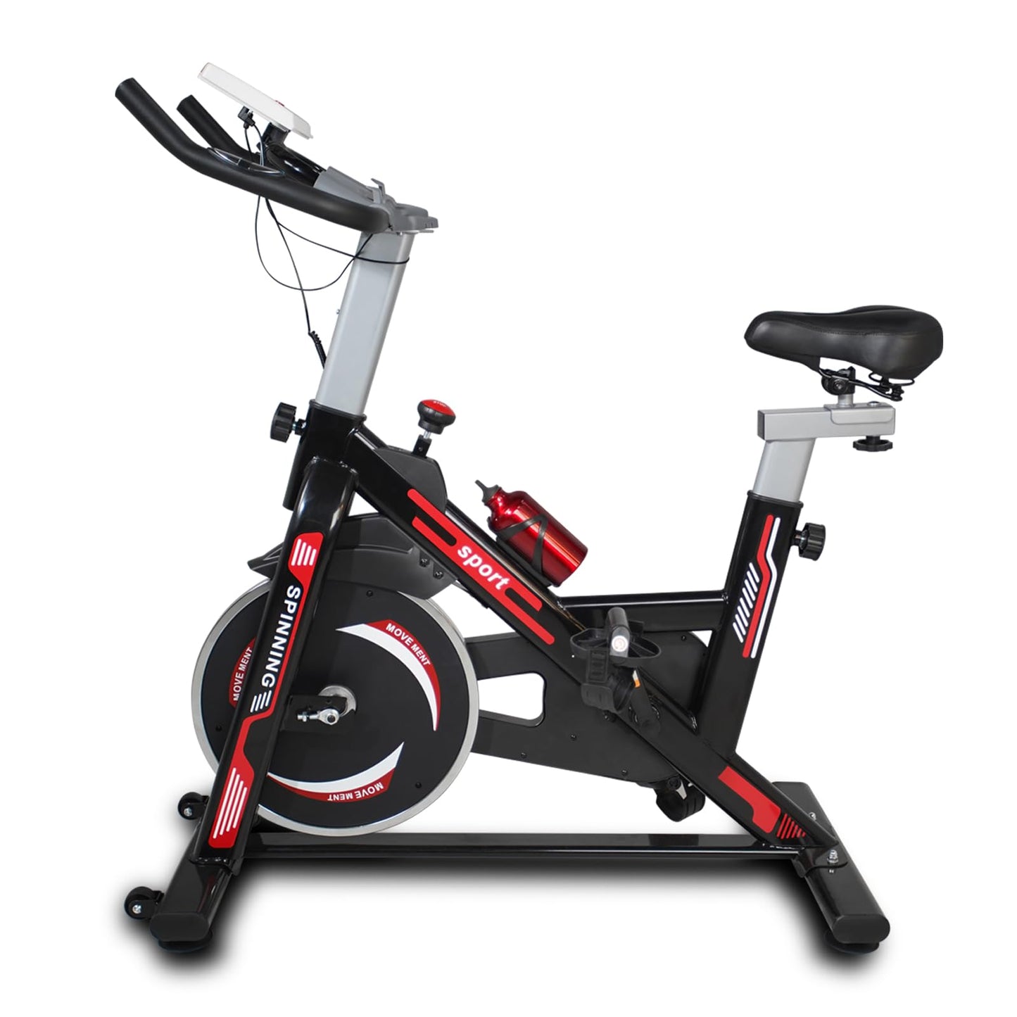 Indoor Exercise Bike Cycling Bike, Heavy Duty Steel Frame 30LB Flywheel Stationary Bike with Adjustable Seat & Handlebars, LCD Display, Tablet Holder, Quiet Belt Drive Cardio Fitness Bike Black Red