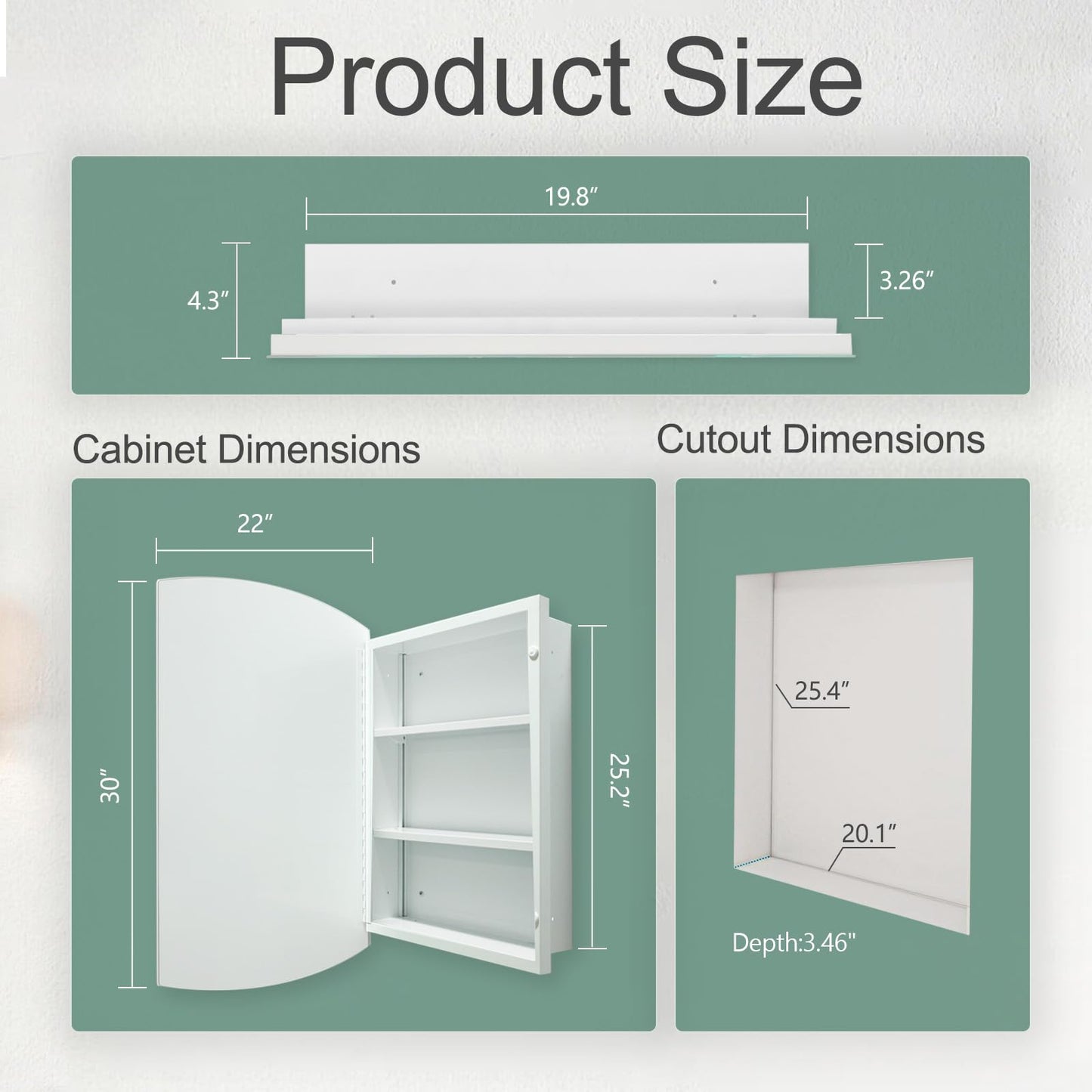 HESONTH 22x30 inch Medicine Cabinet Frameless Bathroom Mirror Cabinet Recess or Surface Mounted Medicine Cabinet with Mirror Cabinet for Bathroom Living Room Toilet Kitchen