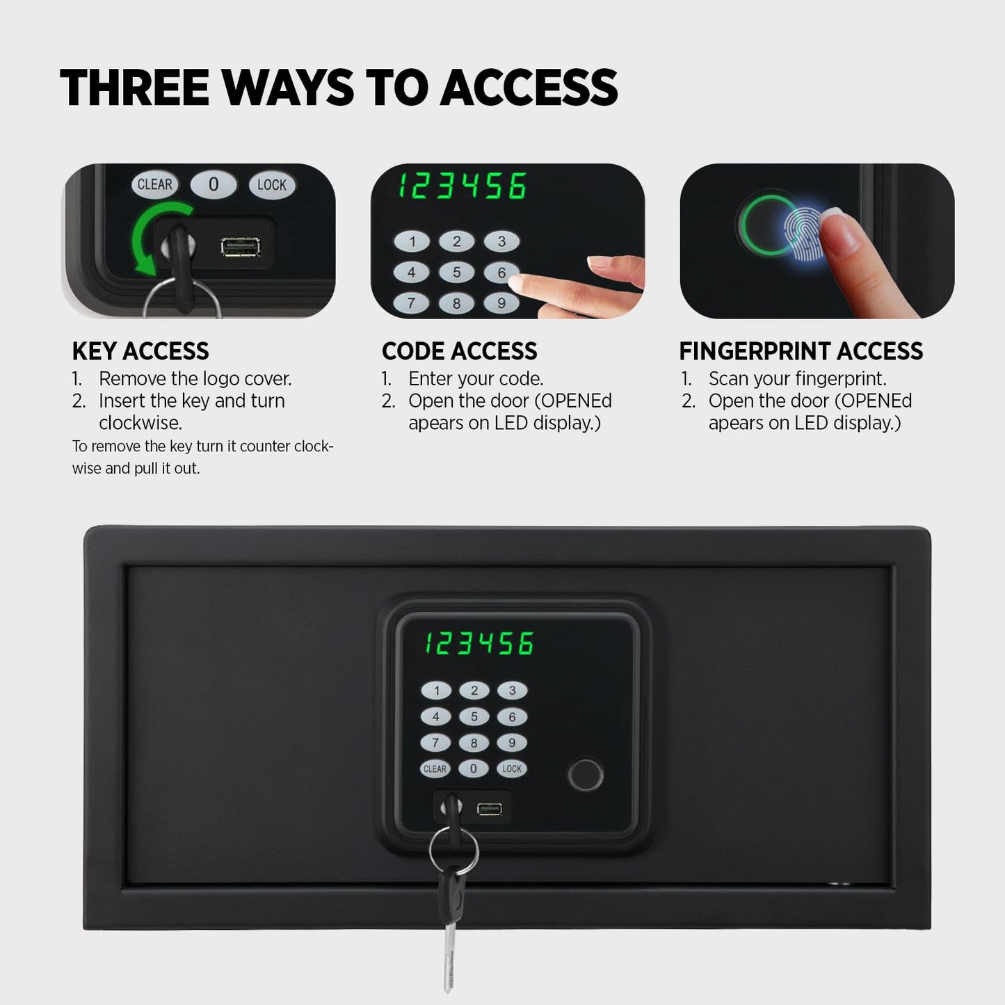 ISLANDSAFE Hotel Safe 1.1 Cubic Feet Home Safe with Digital Keypad, Hotel & Home Dual-Use Safe with Audit Function,Administrator Password,Security Lock Box for Laptop,Jewelry,Watch (Black,Fingerprint)