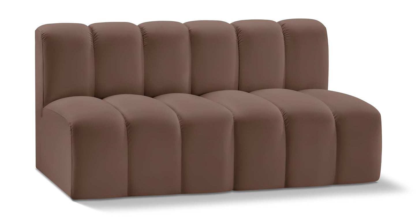 Meridian Furniture 101Brown-S2A Arc Collection Modern | Contemporary Modular Sofa with Soft Brown Vegan Leather, Deep Channel Tufting, Modular Design, 60" W x 31" D x 30" H, Brown