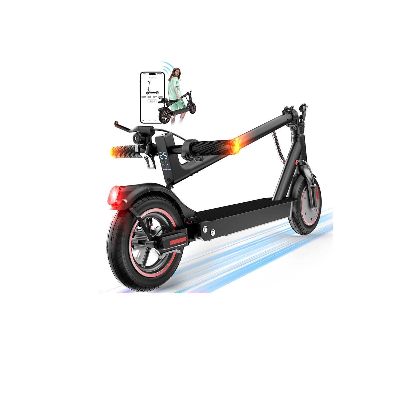 HopCycle Electric Scooters - Electric Scooter Adults, 1200W/1000W/500W Motor, 28/25/21/18 MPH Top Speed, 10''/8.5'' Tires, 28/25/23/21Miles, APP Control E Scooter for Teens Dark Black-1