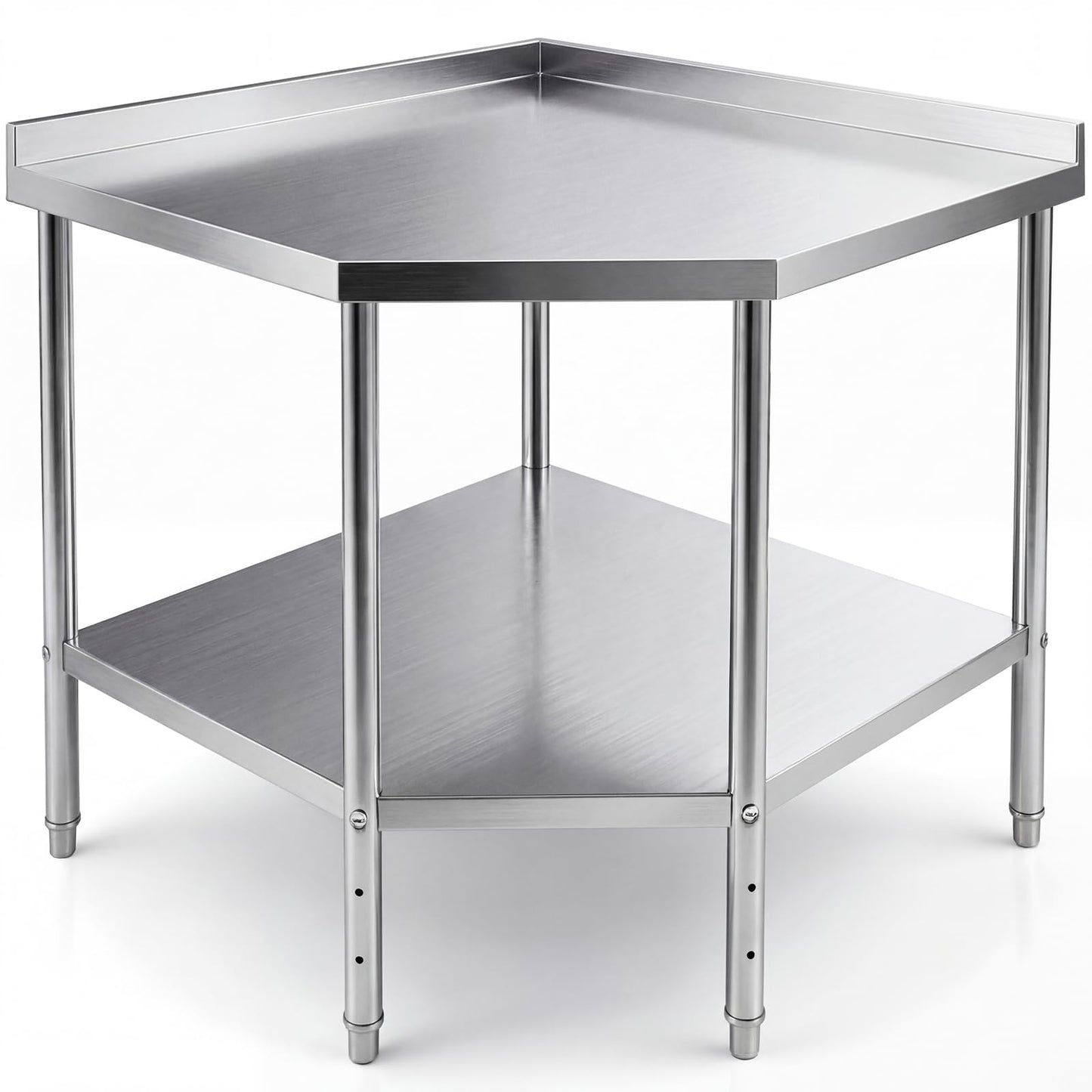 BreezeHug 36" x 36" Stainless Steel Corner Work Table Food Prep Tables for Commercial Kitchen Metal Heavy Duty Cooking Chef Workbench with Backsplash and Adjustable Shelf for Restaurant or Home