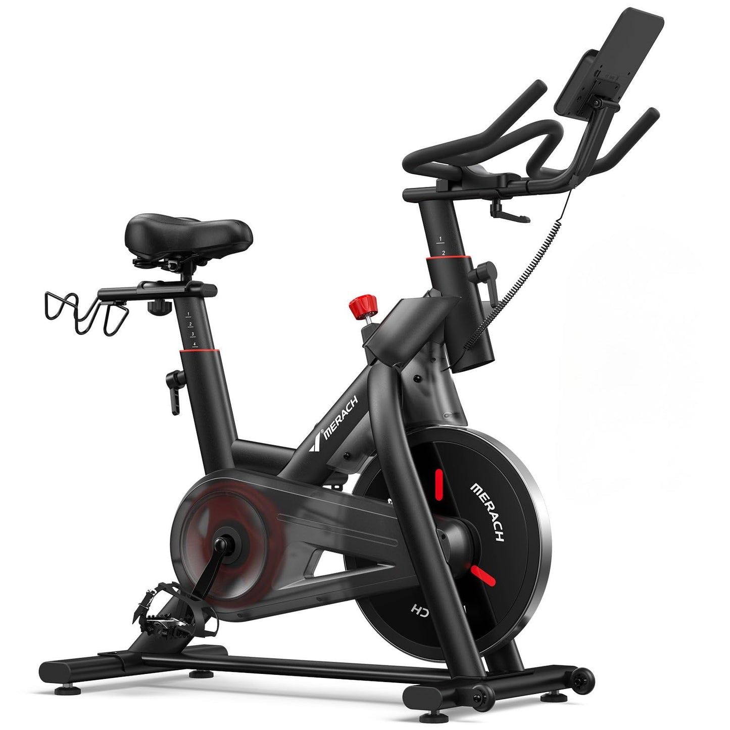 Merach Magnetic Exercise Bike for Home Gym, Low Noise Stationary Bike with Soft Seat Cushion, Indoor Workout Bike with 350 lbs Weight Capacity, Spinning Bike with Self-Developed App, Tablet Mount