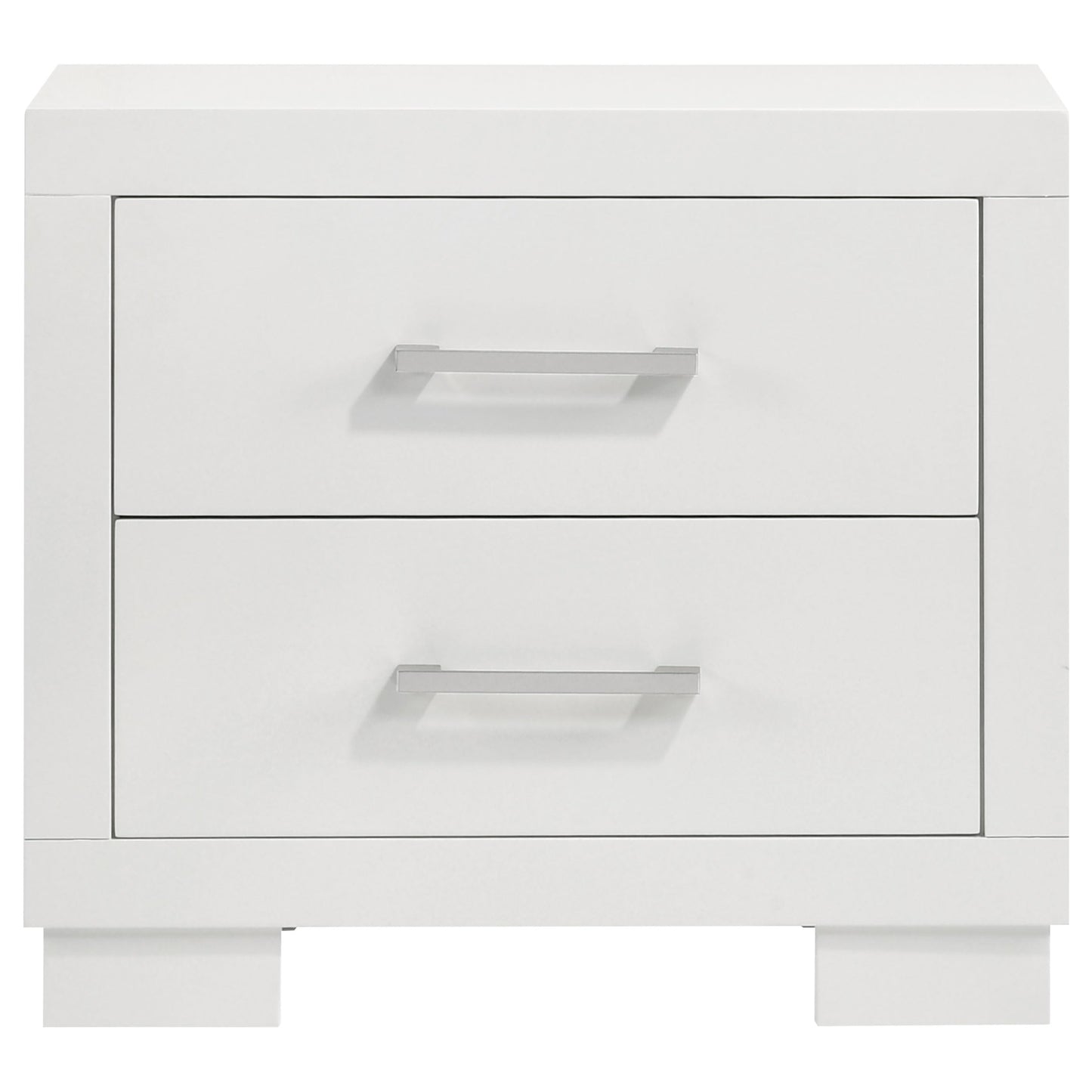 Coaster Home Furnishings - Jessica - Wood - 2-Drawer Nightstand with Silver Bar Handles, Flat Drawer Fronts, Boxy Frame and Hidden Storage - Bedroom - Snow White - 202992