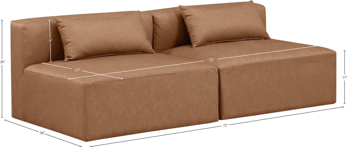 Meridian Furniture 668Brown-S72A Cube Collection Modern | Contemporary Modular Sofa with Soft Brown Vegan Leather, Modular to Create Infinite Configurations, 72" W x 36" D x 26" H, Brown