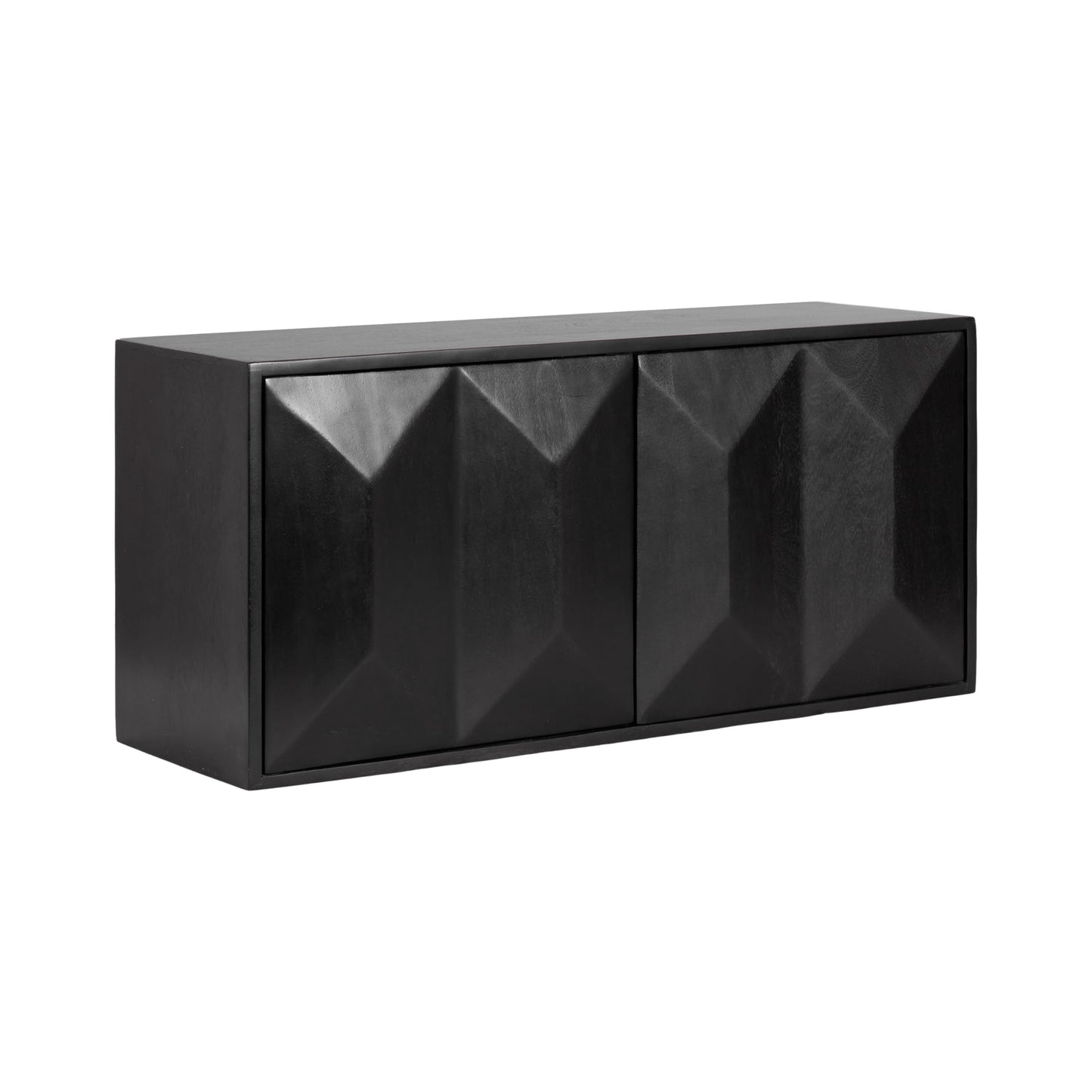 Kate and Laurel Ranier Modern Wooden Two-Door Wall Cabinet; 30 x 10 x 14; Black; Decorative Storage Cabinet with Dimensional Face for Use as Floating Nightstand or Floating TV Shelf