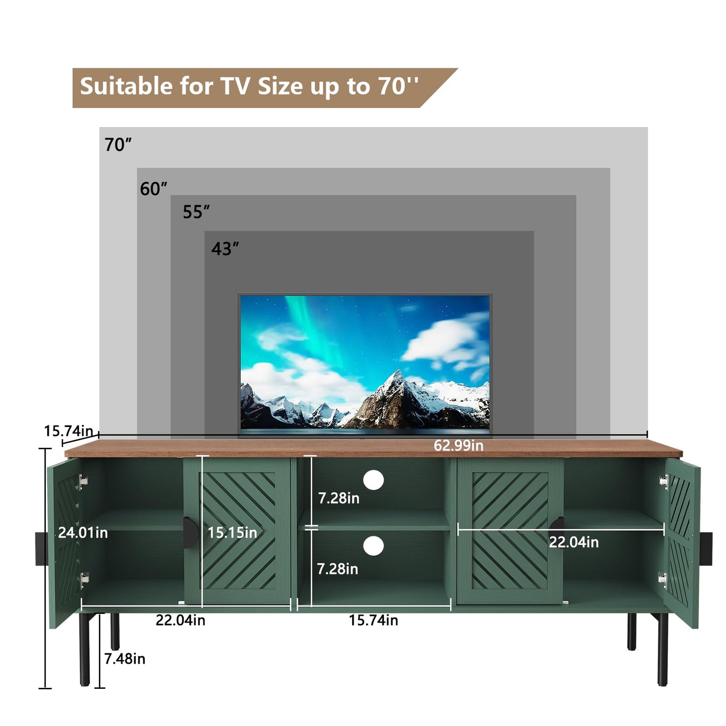ARTPOWER 63" Modern TV Stands for Living Room, Long Entertainment Center with Storage, TV Console for 55 60 65 70 Inch TV, Bedroom TV Cabinet with Doors, Wood Media Console, Television Stand, Green