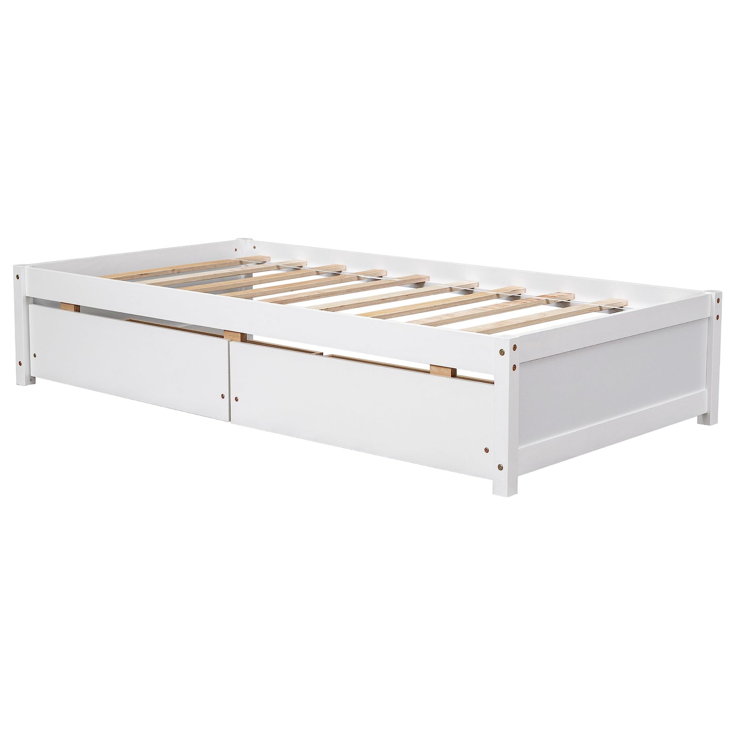 Twin Size Bed Frame with 2 Storage Drawers,Kids Twin Bed with Storage,Twin Bed Frames for Kids, Teens, Adults, Solid Wood Platform Bed,White