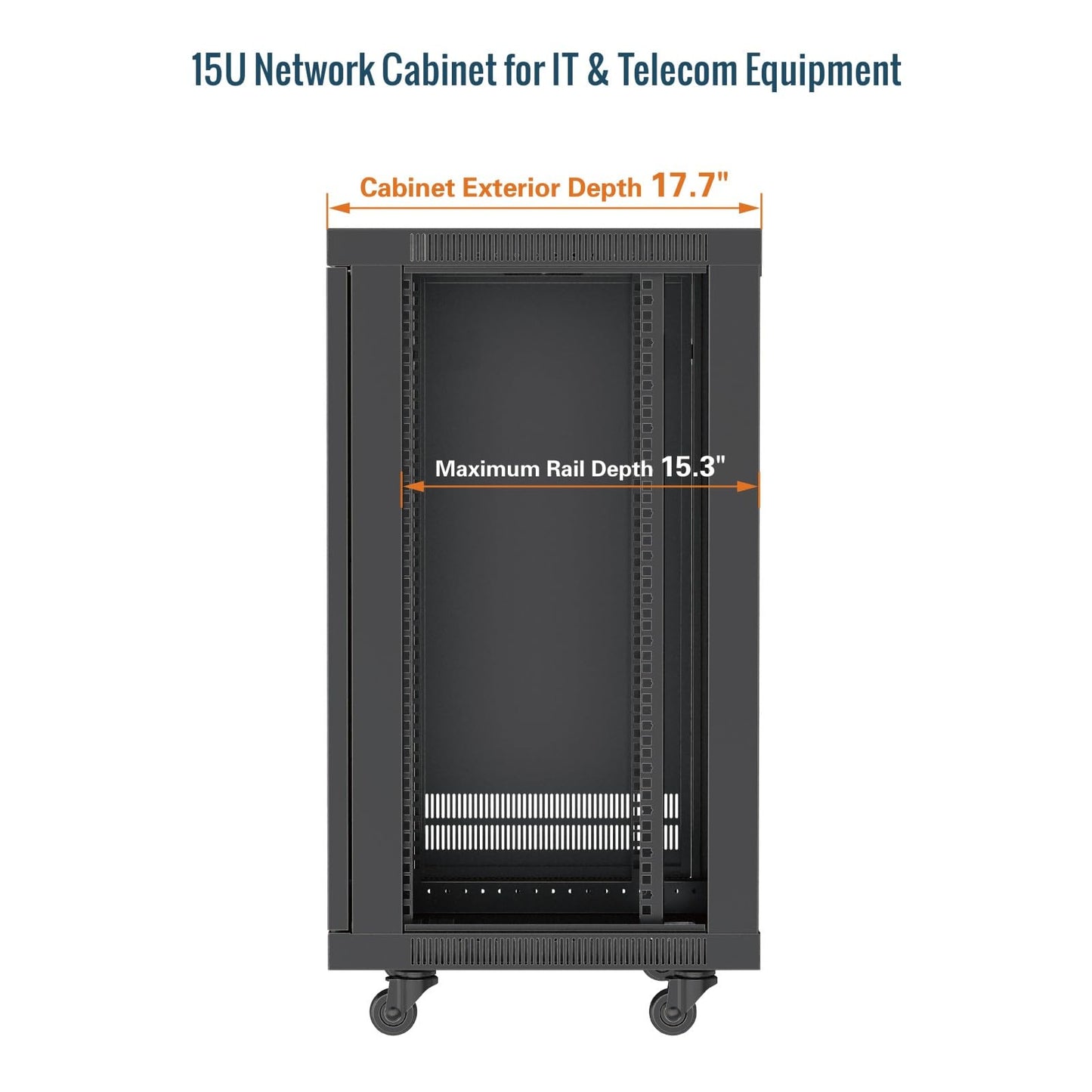Tecmojo 15U Wall Mount Rack,15U Rack 17.7 Inch Depth,Hold Up to 176 Lbs,Enclosed Wall Mount Rack Kit for 19 Inch Network,Server and AV Gear,Glass Door(Elite Collection)