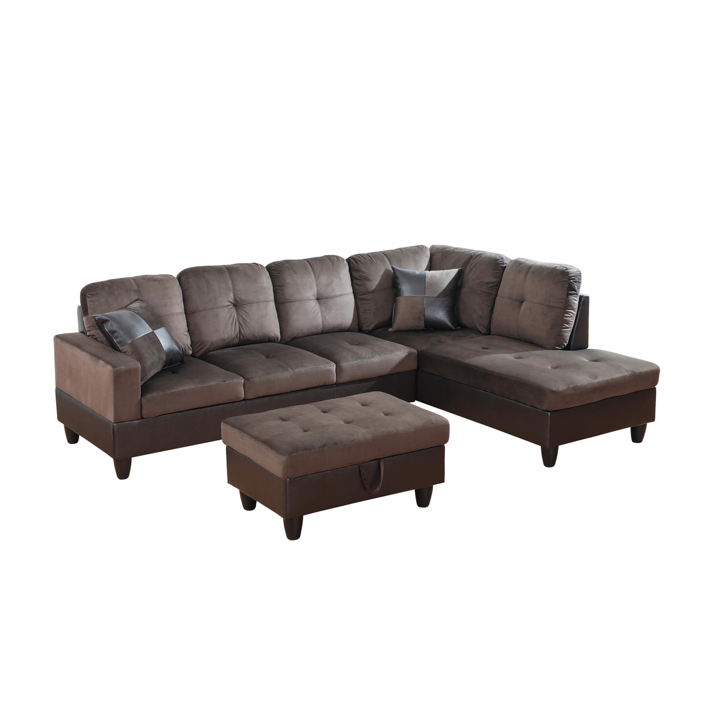 UOCFYK 3 Pieces Sectional Sofa Sets, L-Shape Sofa Microfiber Couch Living Room Sofa Set with Chaise Using for Living Room Furniture - Right Hand Facing,Dark Brown
