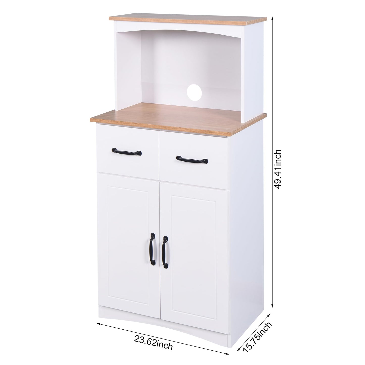 GDFStudio Wooden Kitchen Pantry Cabinet with Microwave Stand & Storage Drawer, Modern MDF Storage Cabinet with Adjustable Shelf, 2 Doors, Rectangle Home Organization Cupboard, White
