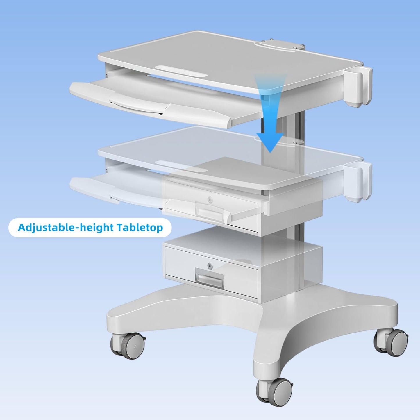 Medical Trolley Cart with Laptop Tray and Oral Scanner Holder, Mobile Workstation on Wheels with a Drawer for Hospital Dental Clinics Beauty Salons (OC-3)