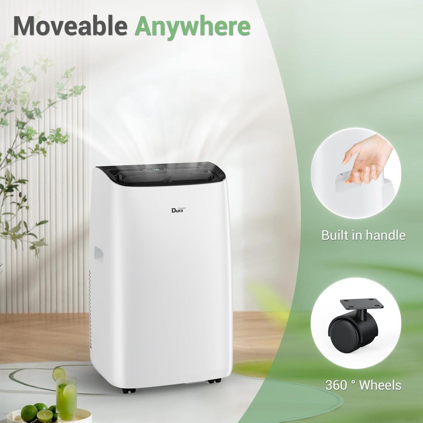 DuraComfort Smart Portable Air Conditioners, 12000 BTU(Ashrae) /8150 BTU (SACC) Quiet AC Unit, Built-in Dehumidifier and Fan Modes, Mobile App, Cools up to 350 Sq. Ft, White