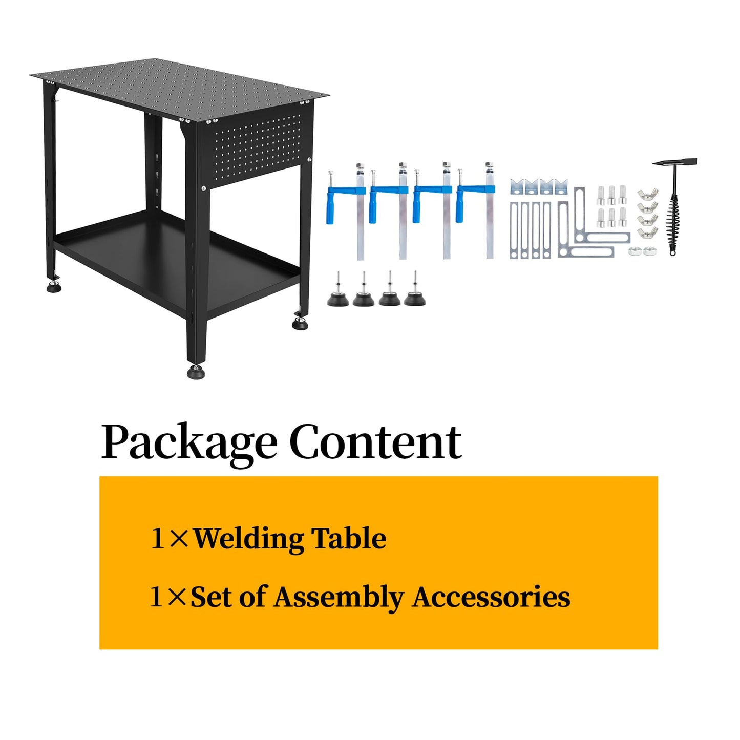 Cxforste Steel Welding Table 800 Lbs Load Capacity, 36" x 24" Welding Table Heavy-Duty Top with 5/8" Fixture Holes, Metal Work Table with Storage Board Black