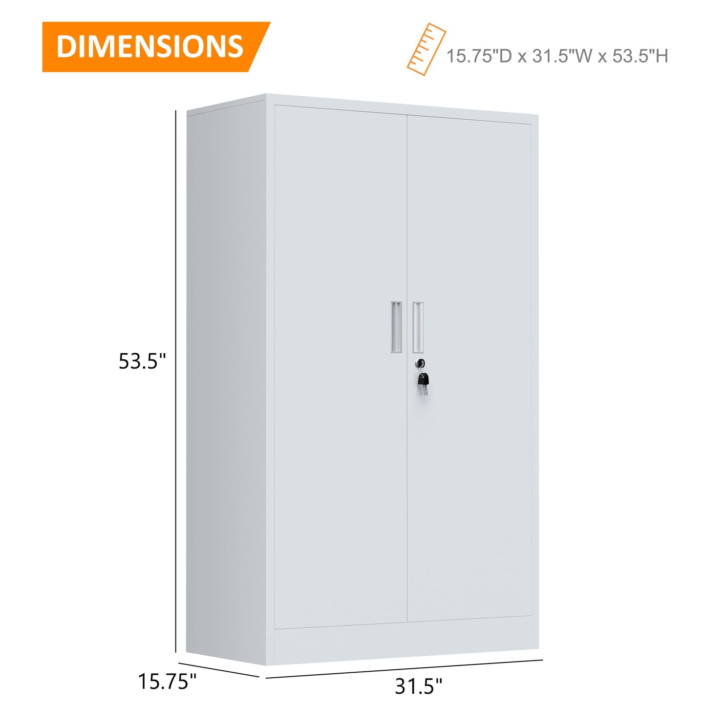 JINKUR Metal Storage Cabinet with Locking Doors and 3 Adjustable Shelves, Lockable Storage Cabinets for Home Office Garage Kitchen Pantry (White)